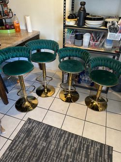 Bar Stools, Set of 4, green and gold
