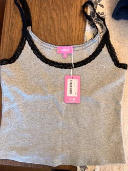 Edikted Gray Lace Trim Crop Tank Top