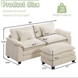 White Couch + Ottoman 