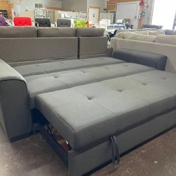 Grey Linen Sofa Pullout Bed 