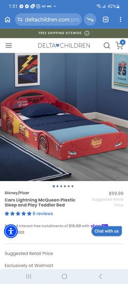 Cars Lightning McQueen Plastic Sleep and Play Toddler Bed $45