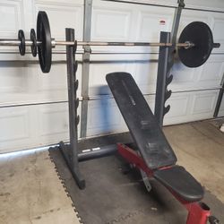 Olympic Weight Set Includes Solid 45lb Bar 2x45lbs 4x5lbs& Adjustable Bench thats 155lb With the Bar