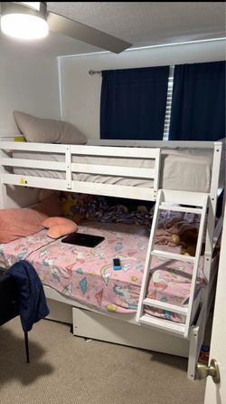 White Wood Bunk Bed with Storage Drawer