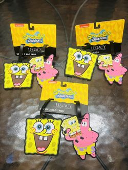 (3)SpongeBob SquarePants/ Patrick Star 2-Piece Luggage/ Bag Travel ID Tags