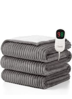 Homemate Heated Blanket Electric Throw - 50"x60" Heating Blanket Throw 1/2/4/6/8 Hours Auto-Off 10 Heat Levels Over-Heat Protection Soft Flannel Sherp