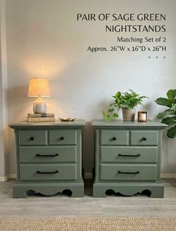 Pair of Refinished Sage Green Nightstands / Bedside Tables – Modern Farmhouse- free local delivery
