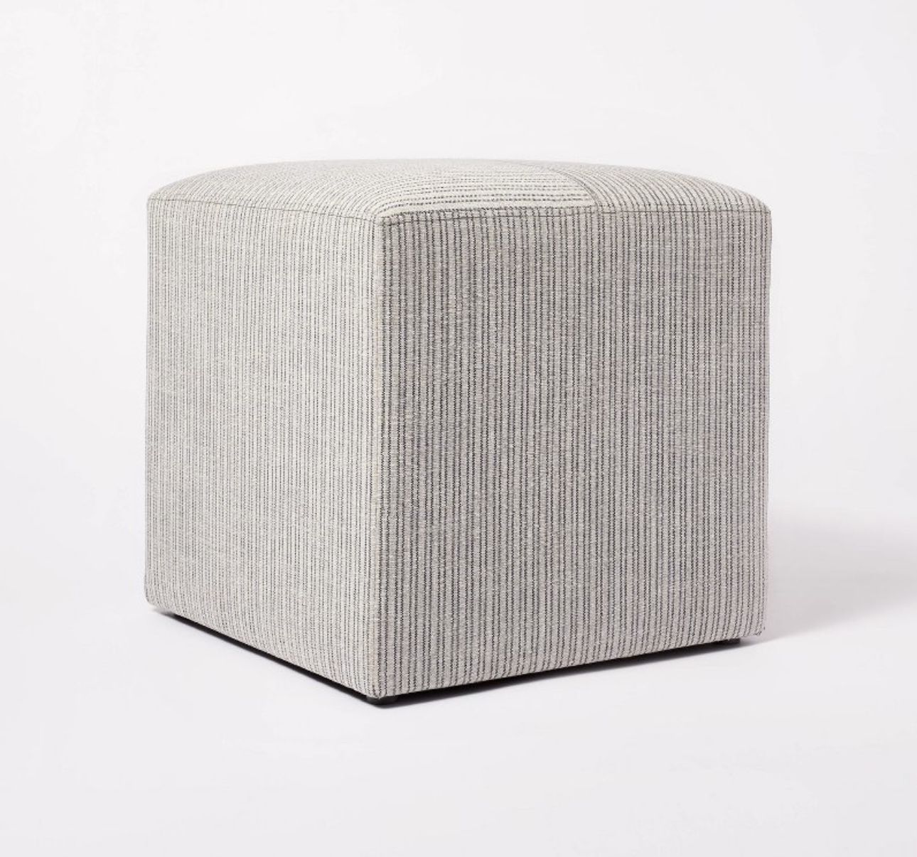 Lynwood Square Upholstered Cube Ottoman Tan/Navy Stripe - Threshold™ designed with Studio McGee