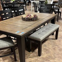 Bardstown Dining Room Set Table 4 Chairs and Benchs 