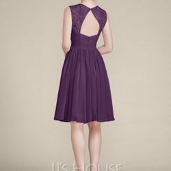 Purple A-Line Scoop Neck Knee-Length Chiffon Lace Bridesmaid / Prom Dress