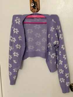 Purple Daisy Cropped Knit Cardigan Hollister Co