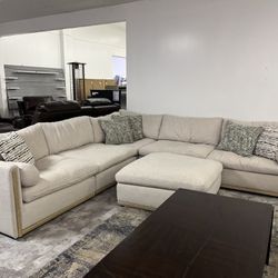 L Shaped Fabric Sectional With Ottoman 