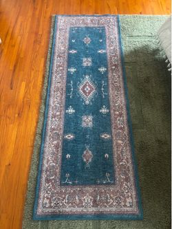 VERENA TEAL BLUE RUG RUG + CUSHIONED PAD SYSTEM 2.5'X7'