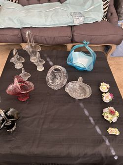 Lots Of Glass Vases And Porcelain Flower Figurines