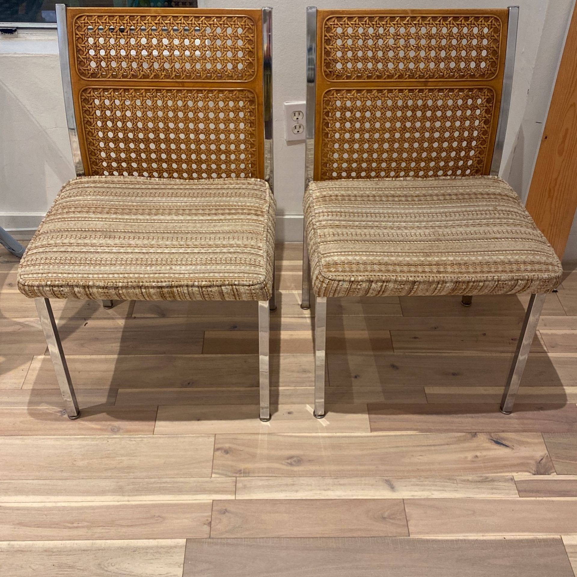Set Of Cane Backed Mid Century Modern Chrome Chairs -