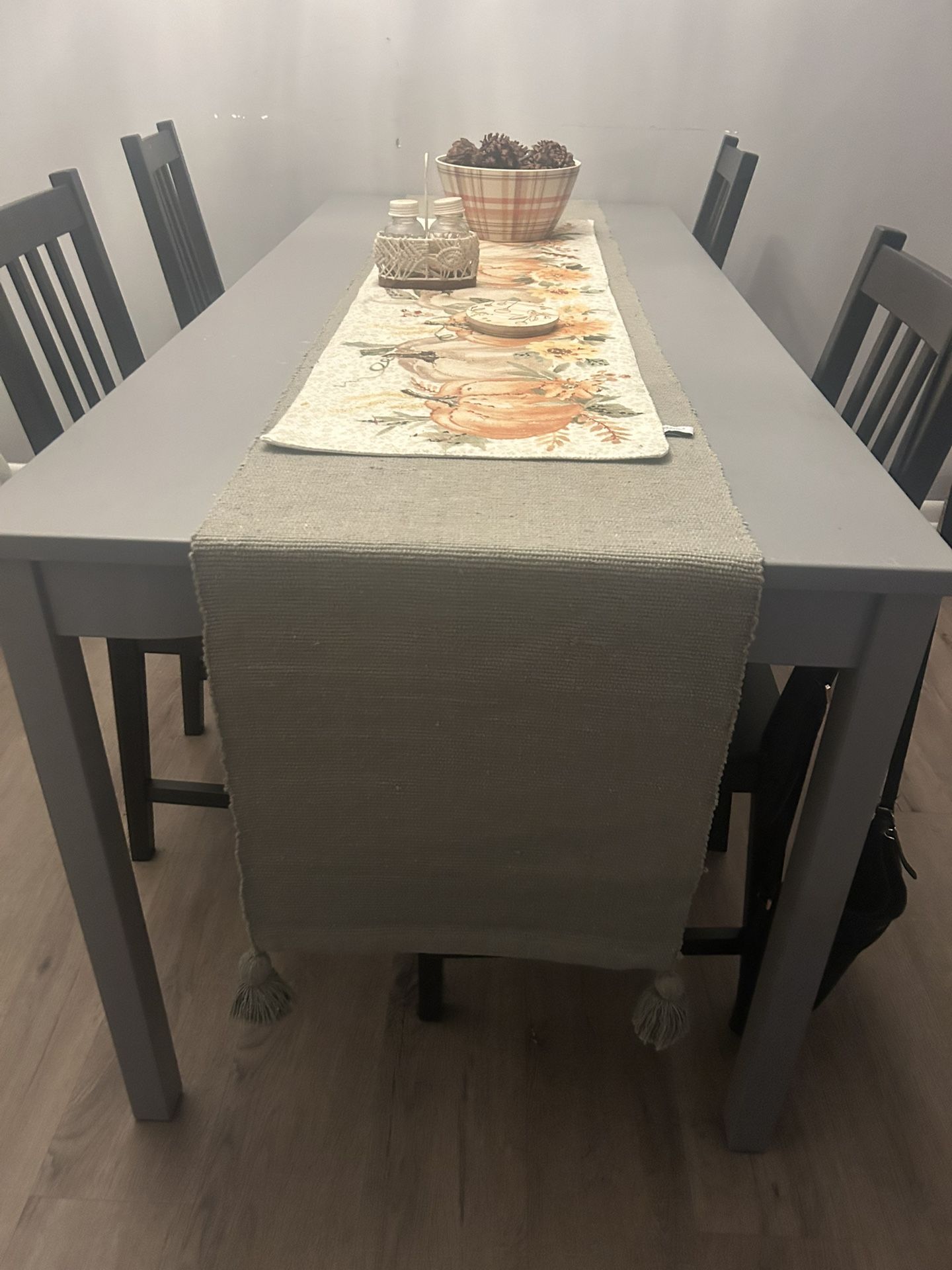 Modern Gray 4- Piece Dining Table Set with Black Chairs