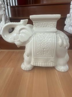 Large Porcelain Elephant Stool- Ivory Wash 30”x17.5