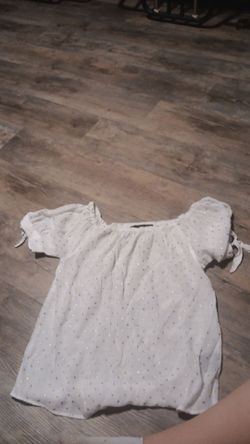 White blouse with gold polkadots. harvé benard brand. Size medium
