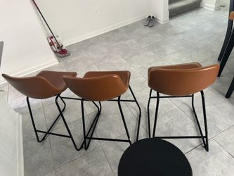 Set of 3 Brown Faux Leather Counter Stools
