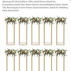 Gdrasuya10 23inch/60cm 10Pcs Gold Flower Stand for Centerpieces, Gold Vase Metal Column Stand, Wedding Flower Stand Tall, Rectangular Frame Flower Sta