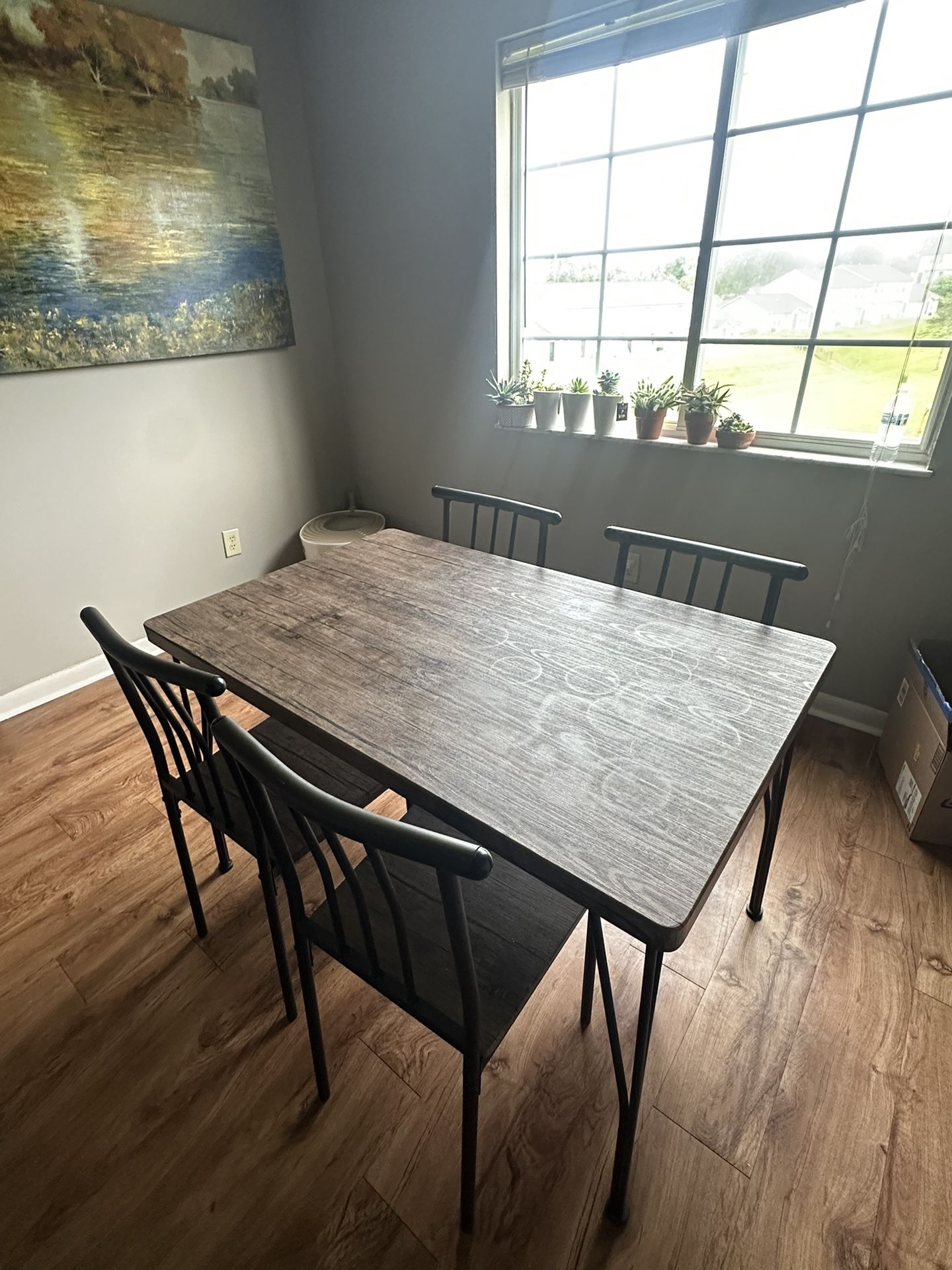 5-Piece Metal and engineered Wood Rectangular Dining Table