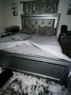 Silver Bed Frame Cal King Led Light