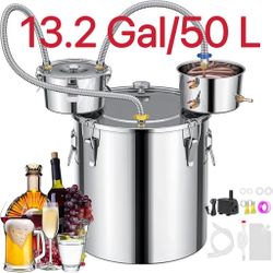 3 Pots 13.2Gal/50L Moonshine Still Kit Complete with Thumper and Condenser, Thermometer, Submersible Pump, Stainless Steel Alcohol Distiller Home Brew