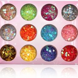Nail Art Glitter Sequins Holographic Heart Nail Sticker Decals 12 Color