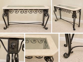Decorative Entryway Console Table – Heavy Iron Frame & Stone Top