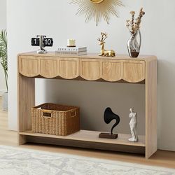 Console Table with Drawers, Mid-Century 43 Inches Narrow Entryway Table with Open Storage Shelves, Hallway Accent Tables Behind Couch Tables for Livin