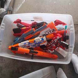 Box Of 9 Nerf Guns And 3 Zuru Water Guns