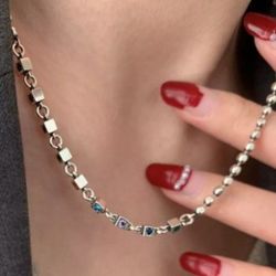 925 Sterling Silver Color Stones  Unisex Necklace  Chain Gift