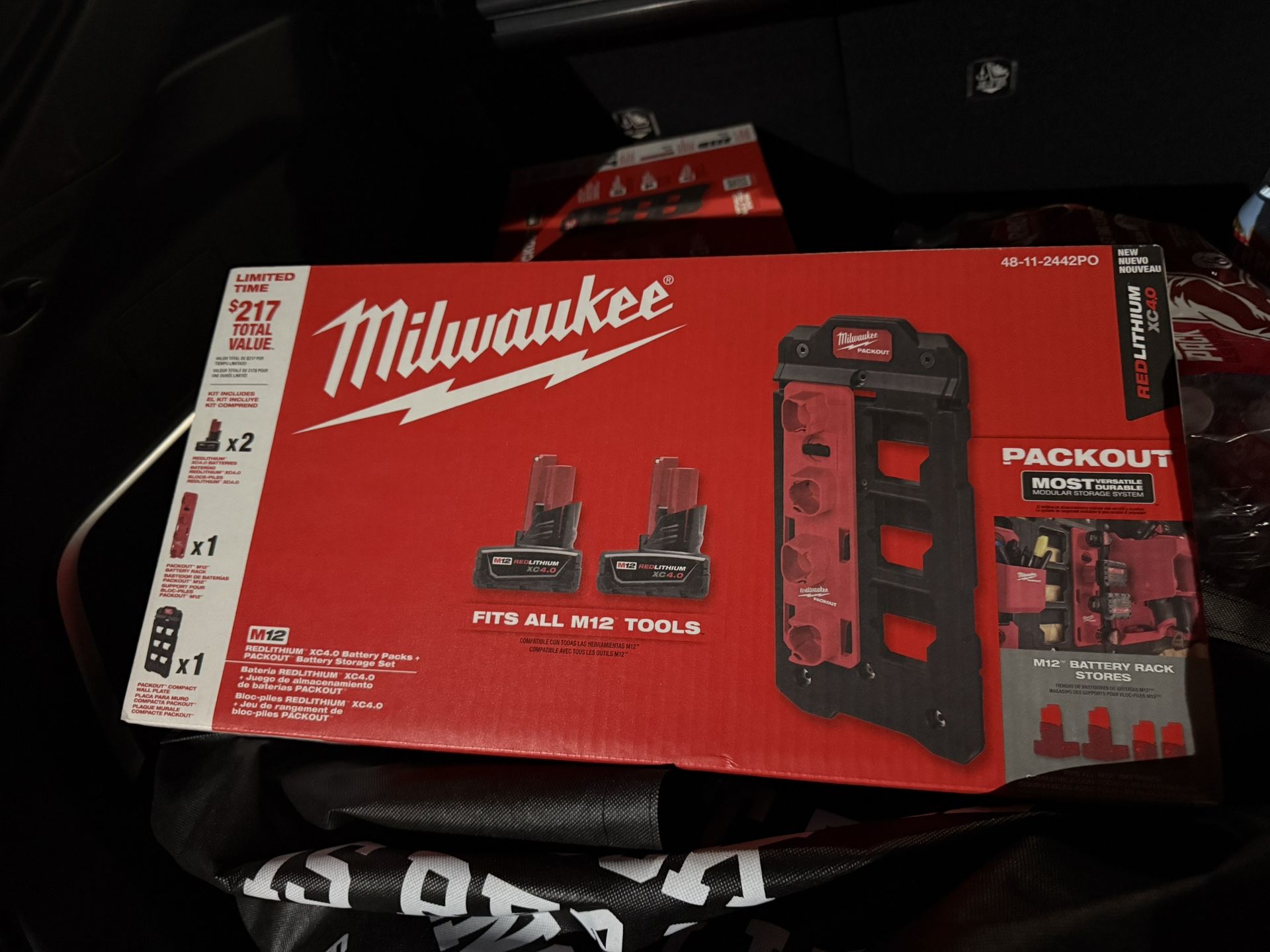 Milwaukee M12 12V Lithium-Ion XC Extended Capacity 4.0 Ah Battery 2-Pack w/PACKOUT Compact Wall Plate & M12 Battery Rack