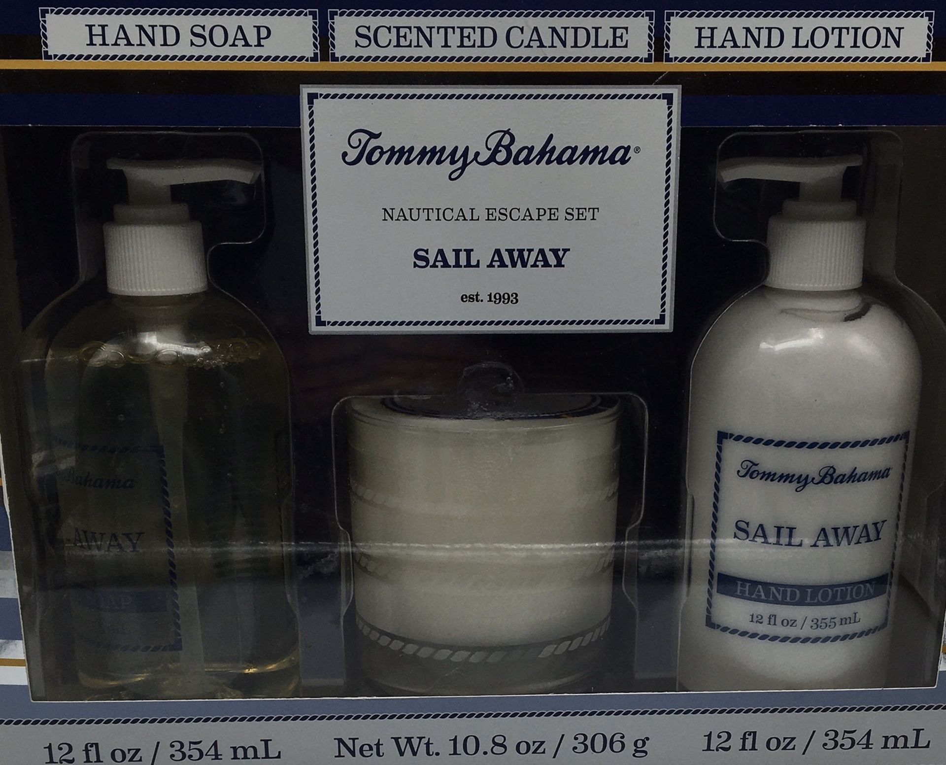Tommy Bahama Nautical Escape Set Sail Away Scented Candle, Hand Soap and Lotion
