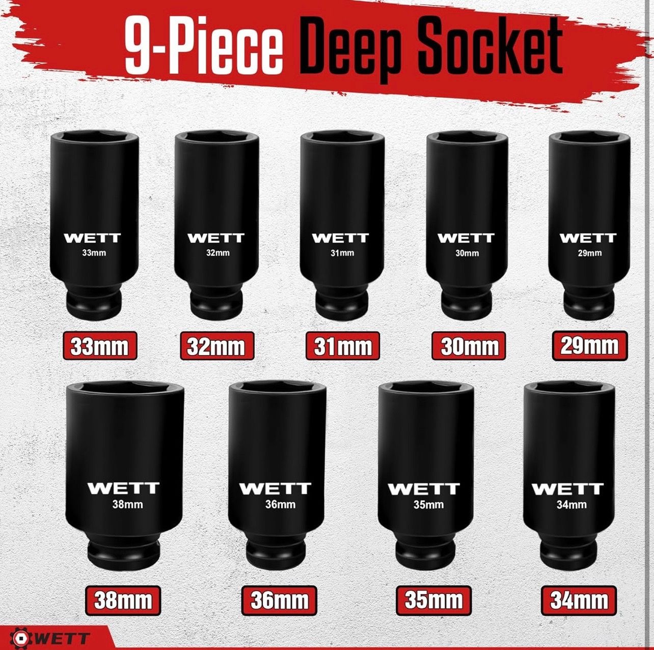 9-Piece 1/2" Drive Deep Impact Socket Set