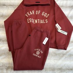 Essentials Fear Of God Crimson Hoodie and Jogger Set