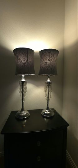 Set of 2 Elegant Silver Crystal Table Lamps with Decorative Shades