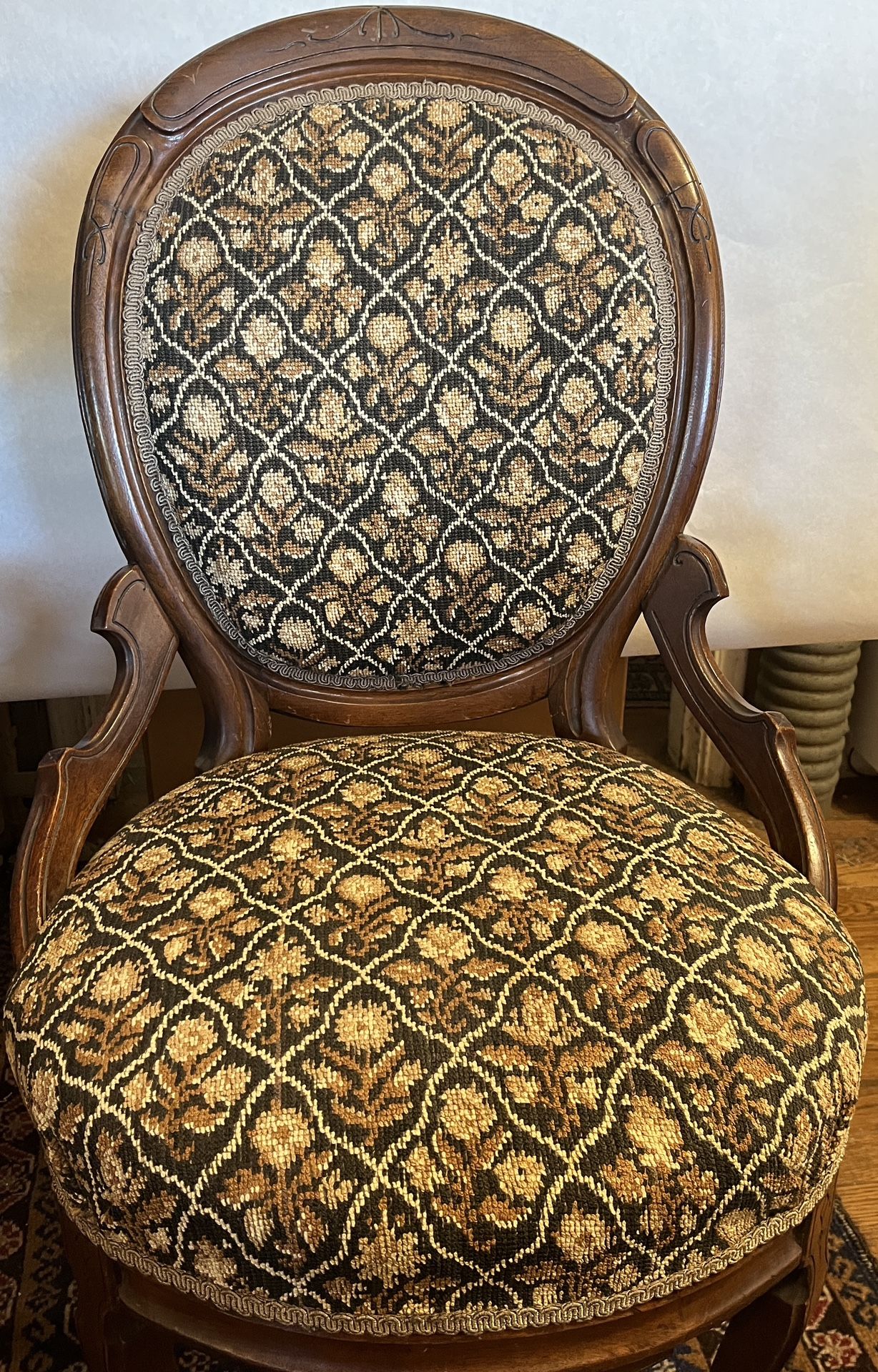 Victorian Parlor Chair With Needlepoint