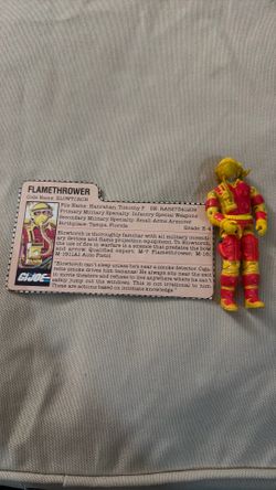 Vintage 1984 G.I. Joe Blowtorch Figure w/ Original Helmet, Mask & File Card