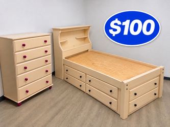 Twin wood storage bed with dressers