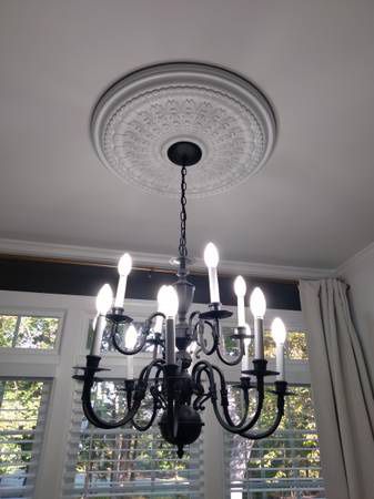 Black Chandelier with Ceiling Medallion