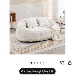 Bean Bag Sofa, Comfy Loveseat Sofa with 2 Pillows, Soft Giant Bean Bag Chair, Cozy Round Lazy Sofa with Wide Backrest for Living Room, Reading Room an