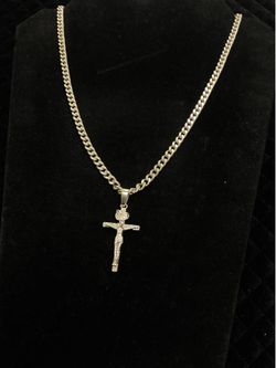 925 Sterling Silver Curb Chain INRI Cross Necklace – 24"