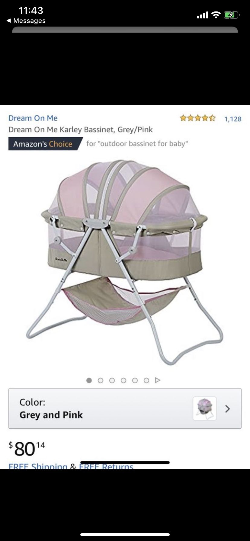 Bassinet Grey/Pink ~ New in Box