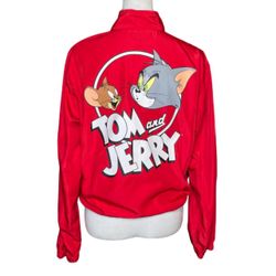 Tom & Jerry Nostalgia Vintage Pullover Windbreaker Collared Zip Jacket Medium 