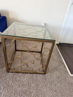 Goldtone Metal and Glass End Table