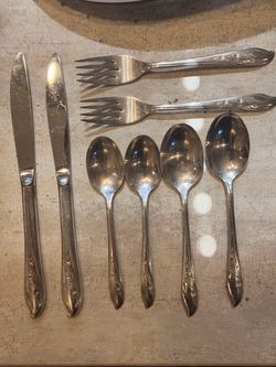 Vintage 1847 Roger Bros Flatware Set with Floral Handles