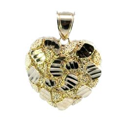 Woman’s Ladies 10k  Yellow Gold 1.5” Inch Gold Nugget Heart Pendant For Necklace GP3126433