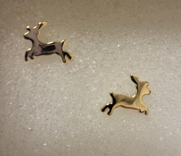 Reindeer Pierced Ear rings Gold Tone