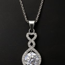 1.0ct D Color Moissanite Pendant Necklace – Sterling Silver – GRA Certified