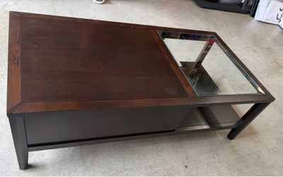 Casana Modern Wood Coffee Table with Glass Insert & Storage Drawer